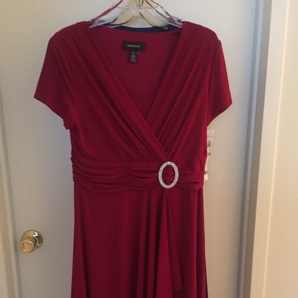 Sexy Red Slinky Cocktail Dress Cap Sleeve Size 14P